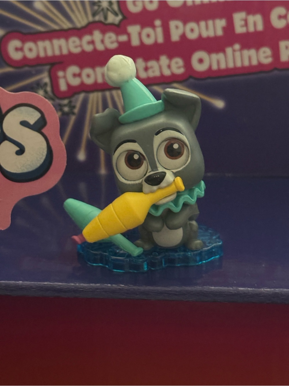 Disney Gray Puppy Figurine with Teal Hat and Yellow Horn